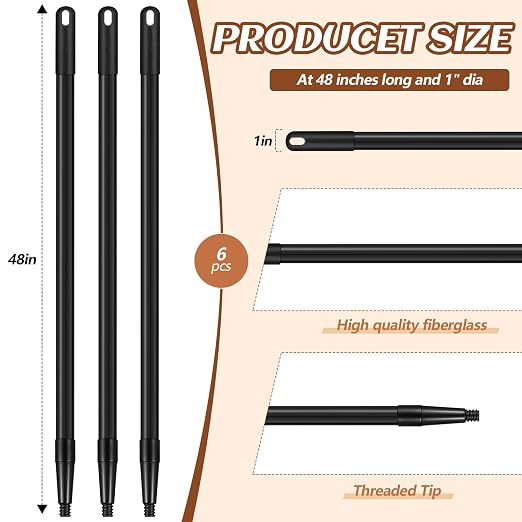 6 Pcs Fiberglass Broom Handle Replacement Handle Broom Stick Pole - Image 2