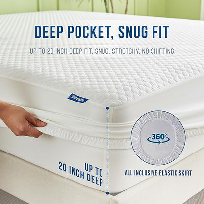 Luxury Queen Size Tencel Waterproof Mattress Protector Deep Pocket - Premium Cooling Bed Cover Pad - Hypoallergenic & Allergy-Friendly - Oeko-Tex Certified - Ultra Soft & Breathable