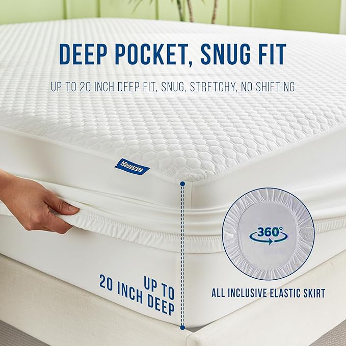 Luxury Twin XL Size Tencel Waterproof Mattress Protector Deep Pocket - Premium Cooling Bed Cover Pad - Hypoallergenic & Allergy-Friendly - Oeko-Tex Certified - Ultra Soft & Breathable