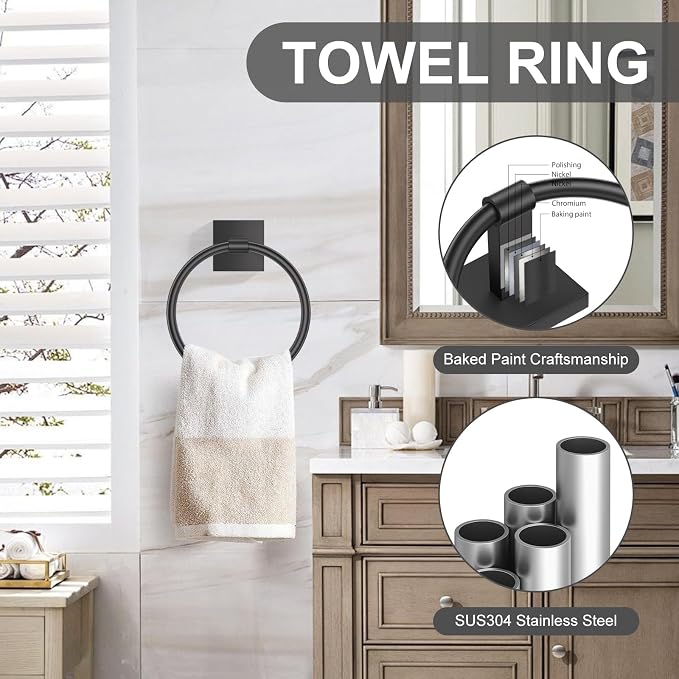 Matte Black Bathroom Hardware Accessories Towel Bar Set 5 Pieces Double Dase - Image 3