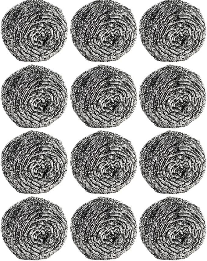 12Pcs Steel Wool Scrubber Pads for Cleaning Dishes, Sinks by Carrie+Joe