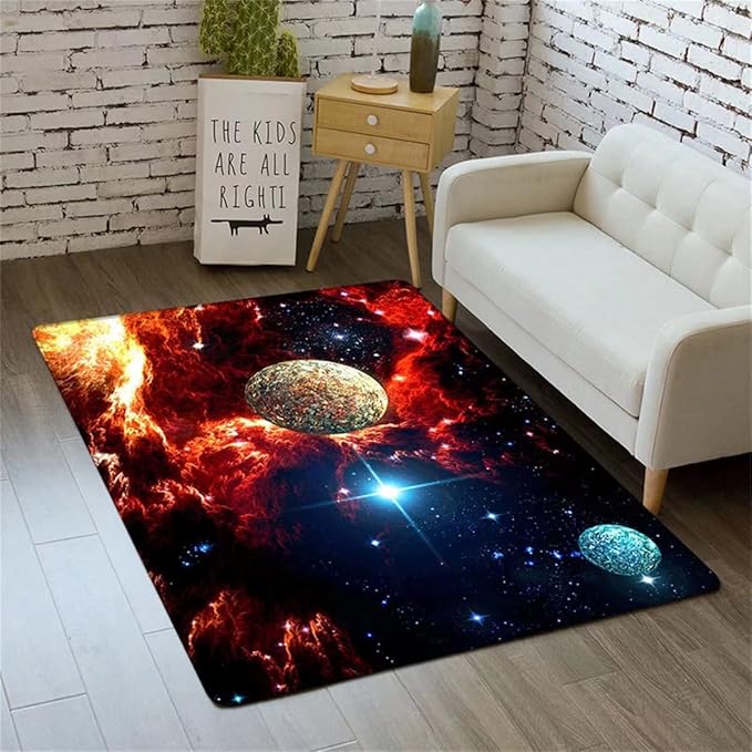 Outer Space Universe Area Rug for Boys Bedroom Galaxy Planet Printed Throw Rugs Starry Sky Carpets for Living Dinning Room Machine Washable, 3'×5'