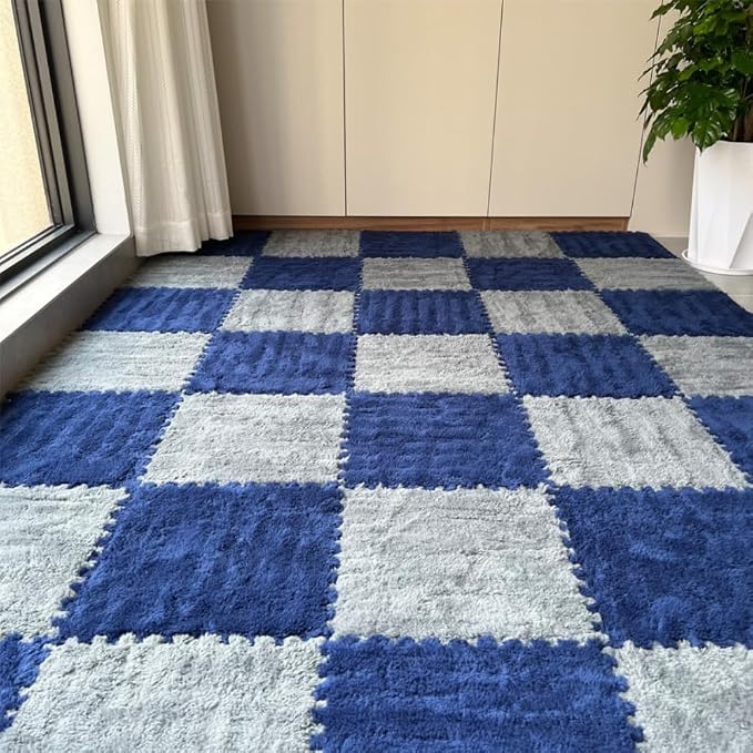 12Pcs Interlocking Carpet Tiles, Fluffy Play Mat Floor Tiles Thick Padded - Image 7