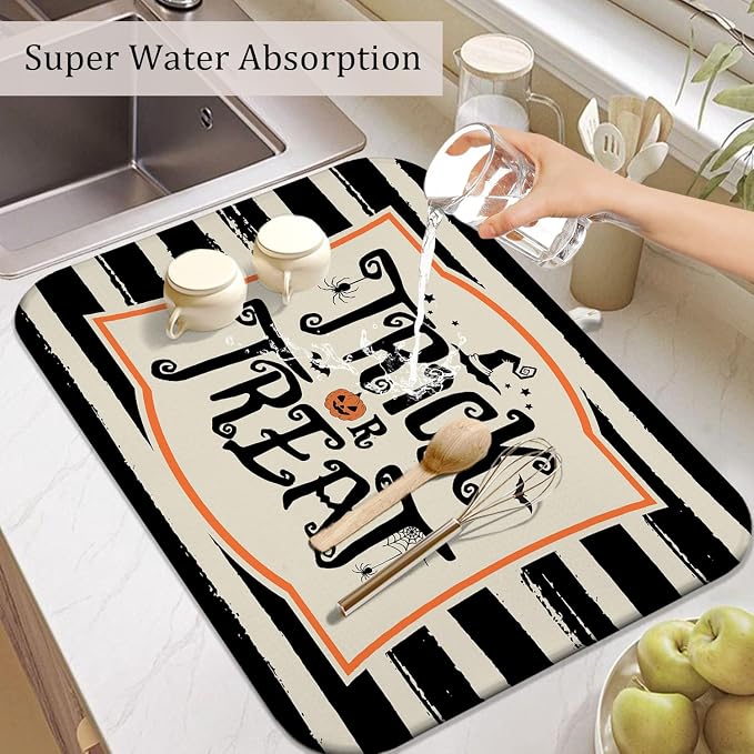 Halloween Dish Drying Mat for Kitchen Counter, Halloween Trick or Treat - Image 5