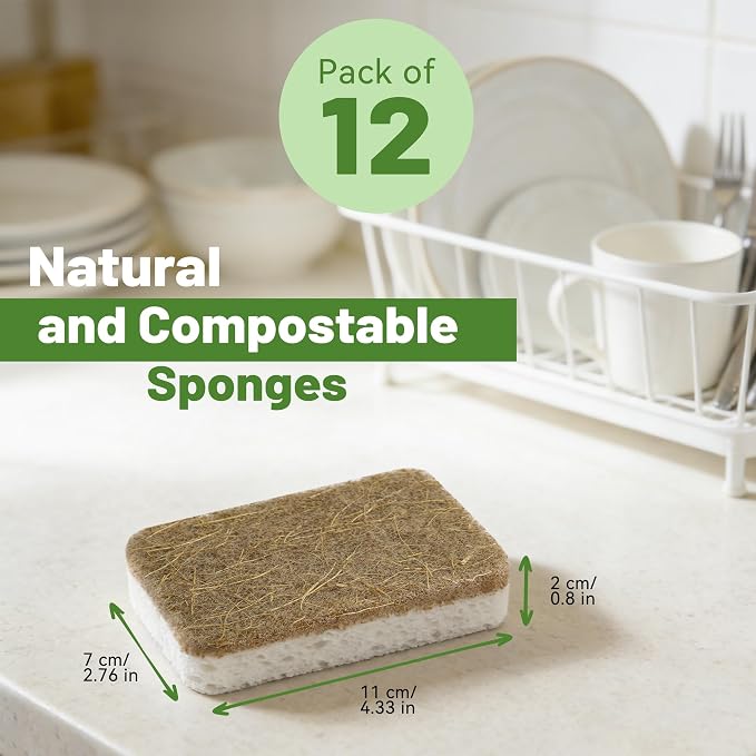 12 Count Plant-Based Kitchen Sponges, Compostable Cellulose Sponge, - Image 2