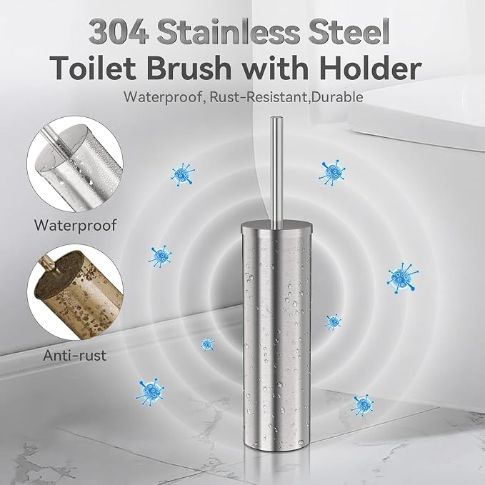 DOWRY Stainless Steel Freestanding Toilet Bowl Brush and Holder - Image 5