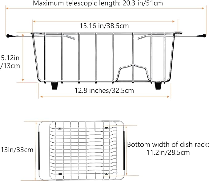 Stainless Steel Dish Drying Rack, Expandable Fruit & Vegetable Drain Rack over - Image 2