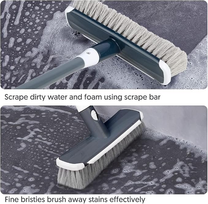 Floor Scrubber with Long Handle, 2 in 1 Scrubbing Brush Stiff Bristle Shower - Image 2