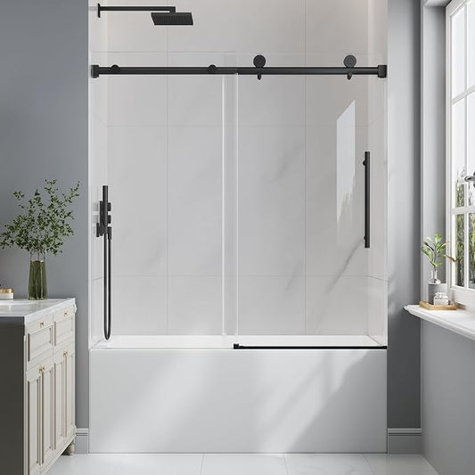 Bathtub Shower Door Frameless, 55-60" W x 60" H Sliding Tub Shower Door by EASYWORC