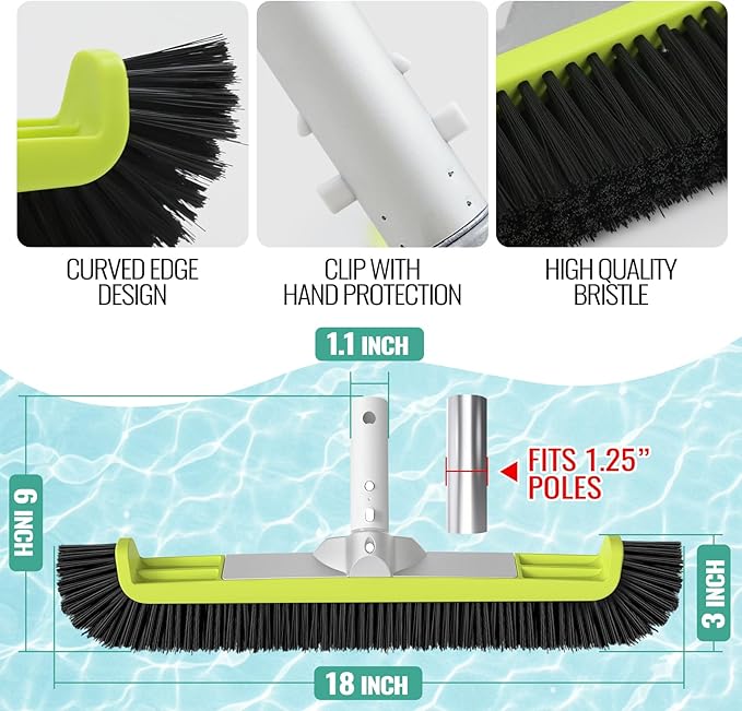 18" Pool Brush Head for Cleaning Swimming Pool Walls, Curved Ends - Image 6