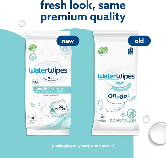 WaterWipes Sensitive+ On The Go Wipes, 3-In-1 Cleans, 99.9% Water, Unscented & - Image 8