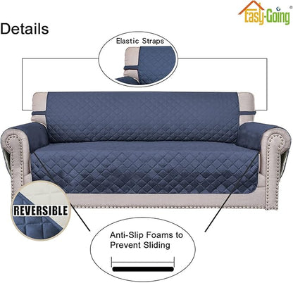 Easy-Going Sofa Slipcover Reversible Loveseat Sofa Cover Couch Cover for 2 Cushion Couch Furniture Protector with Elastic Straps for Pets Kids Dog Cat (Oversized Loveseat, Dark Blue/Ivory)