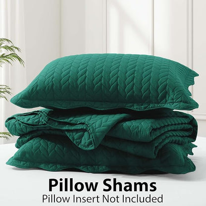 IR Imperial Rooms Queen Quilt Bedding Set Size (90" x 96") + 2 Pillow Shams (20" x 26"+ 2") - 3 Pcs All Season Lightweight Reversible Microfiber Coverlet Embossed Quilt Bedspread (Emerald)