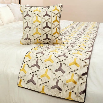 The HomeCentric King/Queen/Twin Grey & Yellow Designer Queen 74"x18" Bed Runner Without Pillow Cover, Beaded Bed Scarf on Velvet Fabric - Tripod