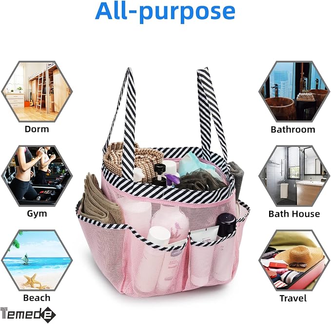 Temede Mesh Shower Caddy Tote, Large Shower Caddy Basket Portable, Quick Dry - Image 6