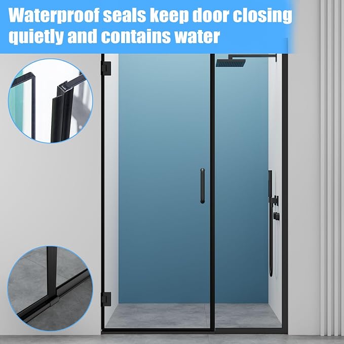 Pivot Shower Door, Adjustable Width 48" W x 76" H Hinged Shower Glass Door - Image 9