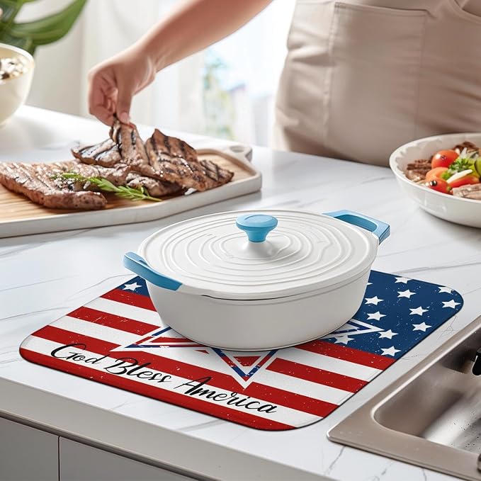 4th of July Dish Drying Mat for Kitchen Counter, Independence Day Stars - Image 4