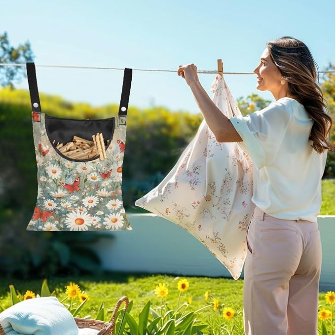 Daisy Clothespin Bag Butterfly Laundry Hanging Storage Organizer Clothes Pin - Image 2