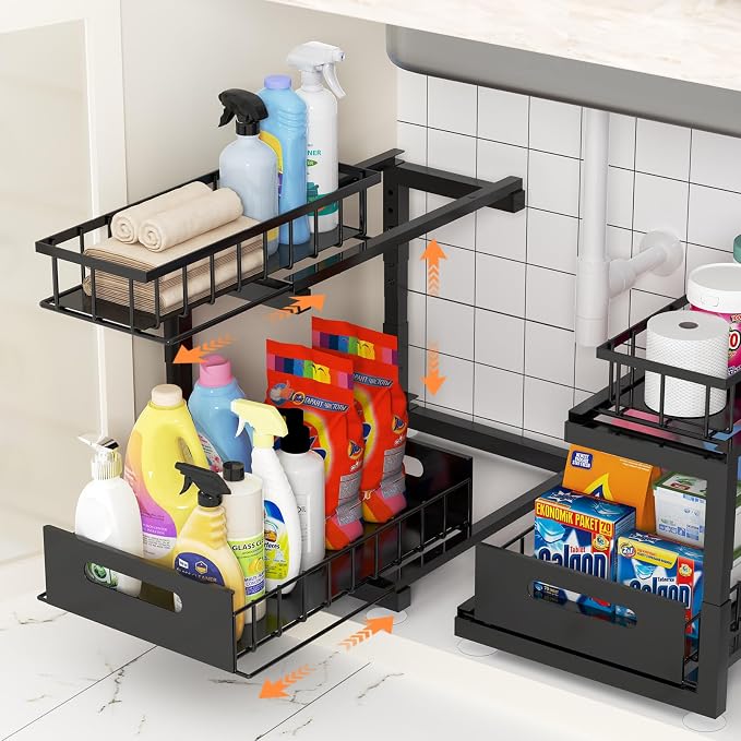2 Pack Under Sink Organizer, 2-Tier Heavy Duty Metal Pull Out Cabinet Organizer by Toyear