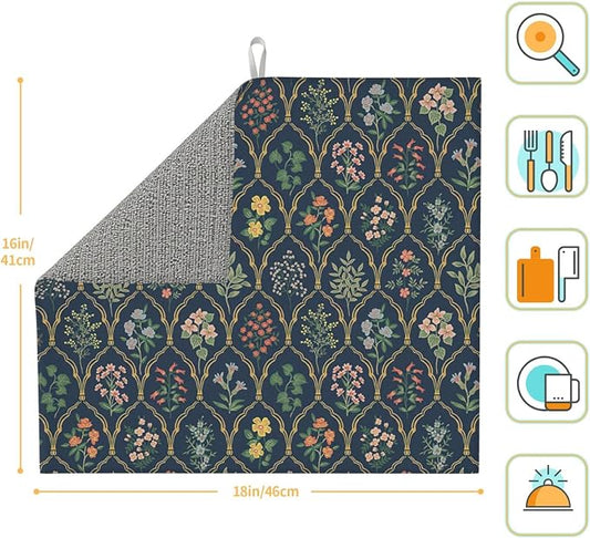 Vintage Flowers Dish Drying Mat 16x18 inches Microfiber Absorbent Fast Dry Mat - Image 2