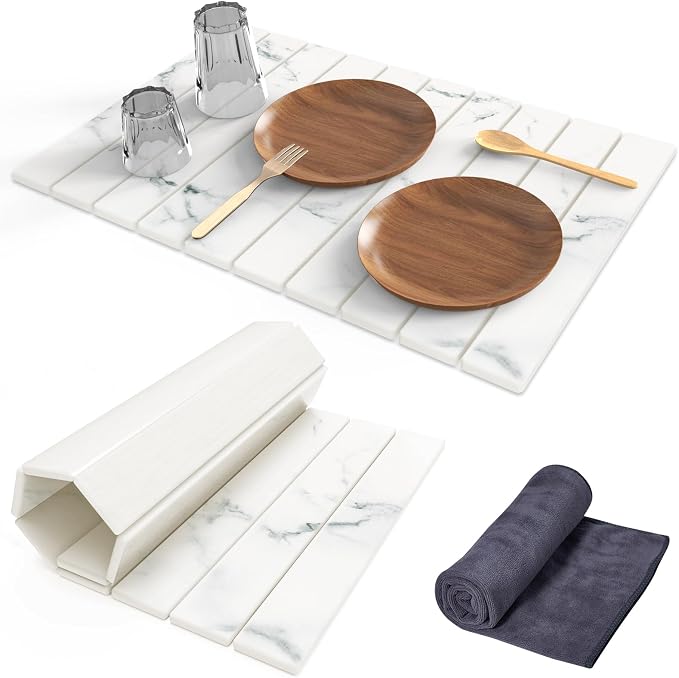 Stone Dish Drying Mat for Kitchen Counter, Versatile Stone Drying Mats for Cups by Cecnamt