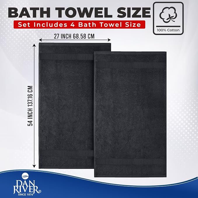 DAN RIVER Bath Towels Set of 4, 27 x 54 Inches, 100% Cotton, Larger & Lighter - Image 2