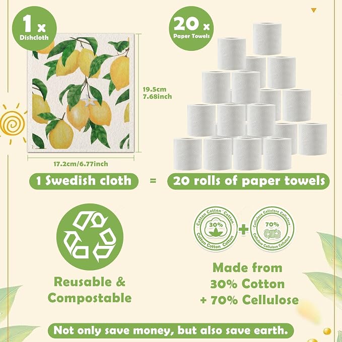 Lucomb Reusable Swedish Kitchen Dish Cloths, 8 Pack Replace Paper Towels Quick - Image 4