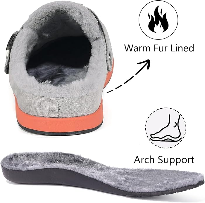 Fur Lined Clogs for Women Men Suede Winter Slippers Arch Support Slip on Mules - Image 5