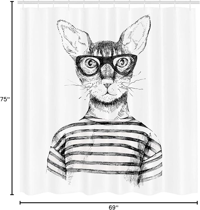 Ambesonne Cat Shower Curtain, Hand Drawn Dressed up Hipster New Age Cat Fashion - Image 5