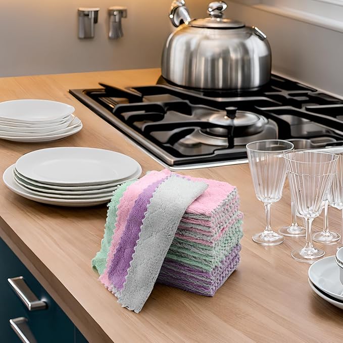 24PCS Kitchen Dishcloth, Microfiber Washcloth, Soft Cleaning Cloths, Coral - Image 2