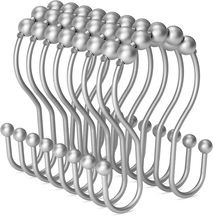Shower Curtain Hooks Silver, Bathway Shower Curtain Rings Rust Proof, Shower by Bathway