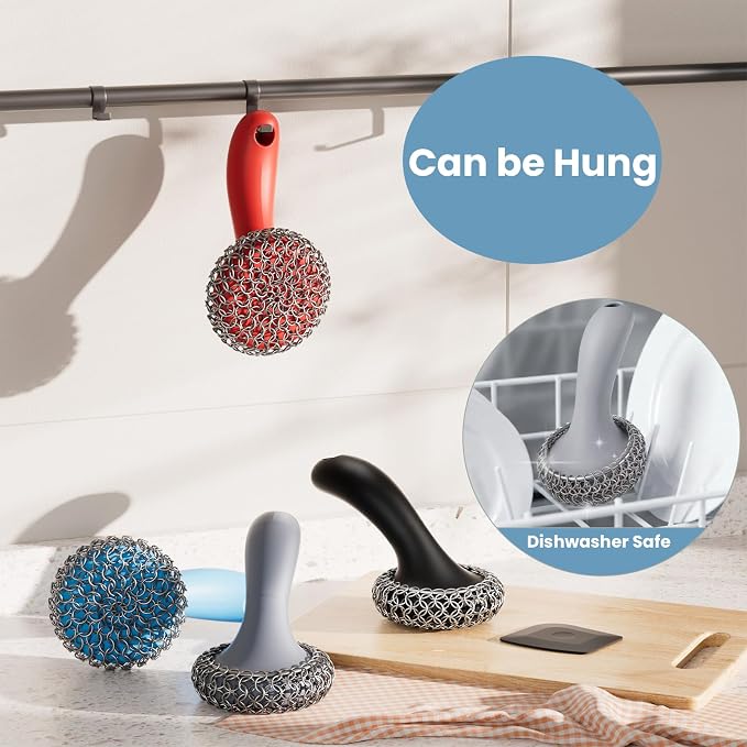 Cast Iron Scrubber with Long Handle | 316 Cast Iron Cleaner Chainmail Scrubber - Image 7