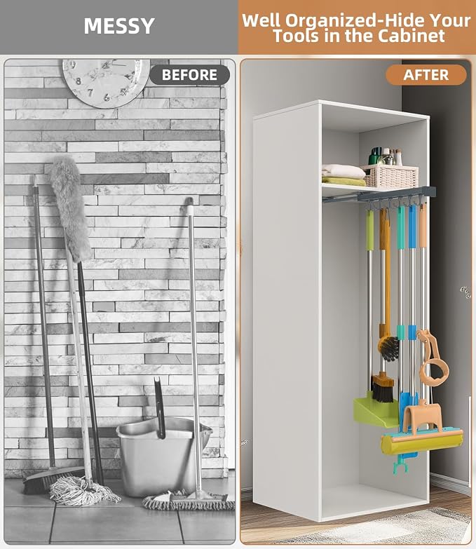Pull Out Broom Holder, Garage Organization Hooks, - Image 5