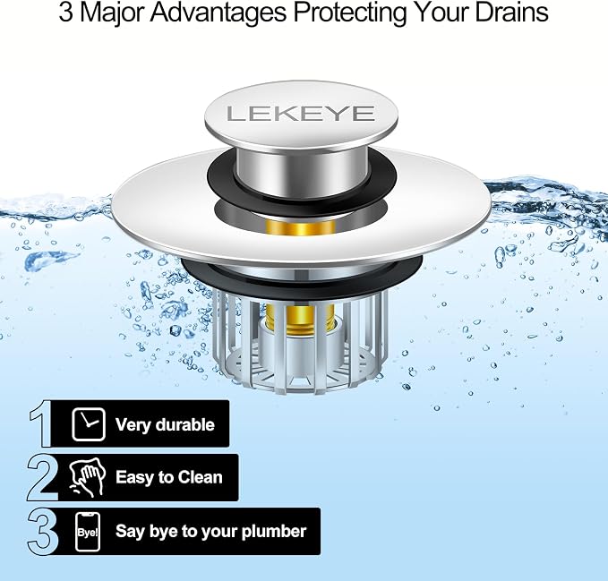 LEKEYE Tub Stopper | Shower Drain Hair Catcher | Pop-up Drain Stopper - Image 3