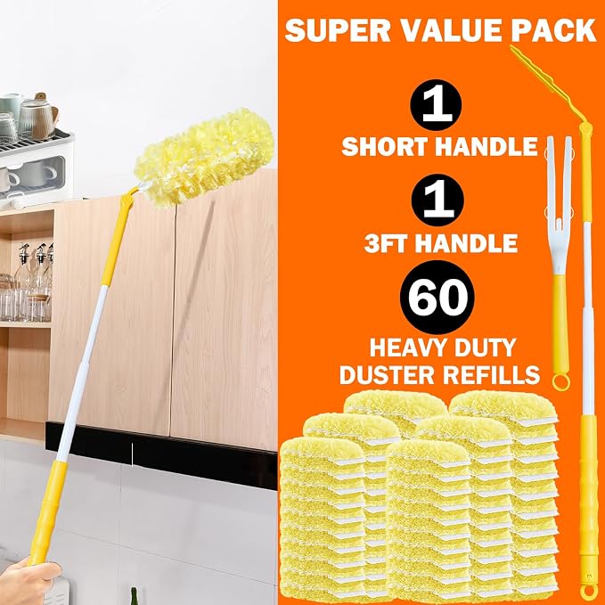 60 Heavy Duty Duster Refills for Swiffer Duster, 3 ft Extendable Handle + 1 - Image 7