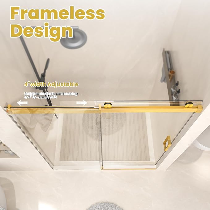Shower Door 68–72in W x 76 in H, 3/8" Tempered Glass Sliding Shower Door - Image 4
