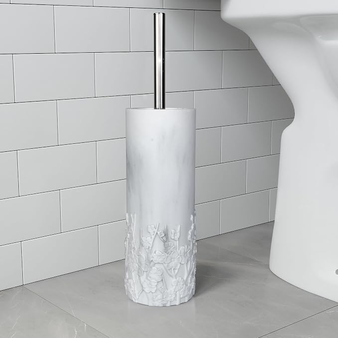 Marble Cherry Blossom Design Resin Toilet Brush and Holder Set - Image 8