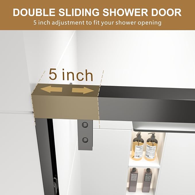 RFN 44-48" W x 76" H Semi-Frameless Bypass Double Sliding Shower Door, 1/4" - Image 4