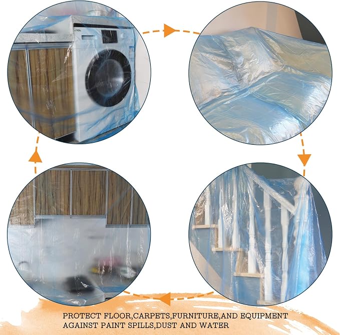 10 Piece Blue Painter Plastic Drop Cloths Sheet, Waterproof Anti-dust Furniture - Image 6