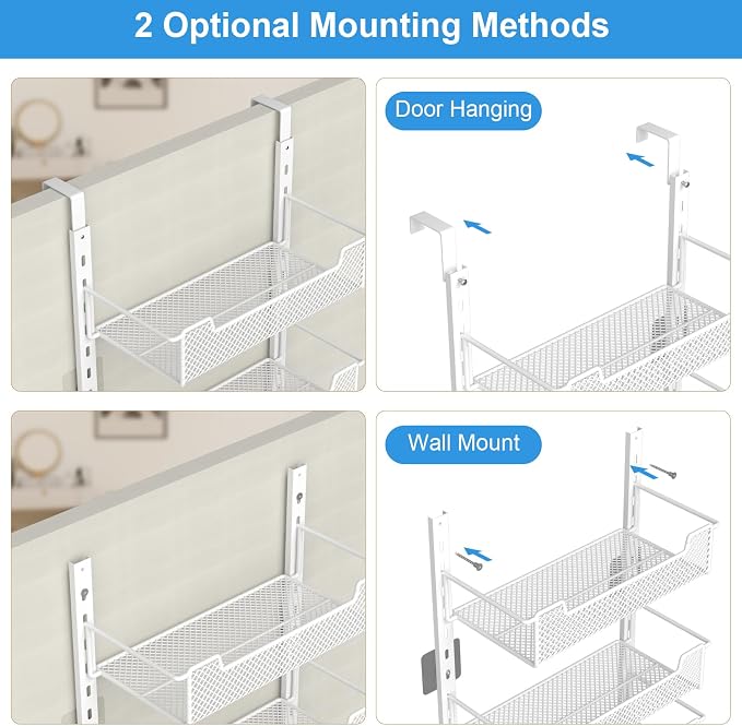 12.3" W Narrow Over the Door Pantry Organizer, 8-Tier Over the Door Organizer - Image 4