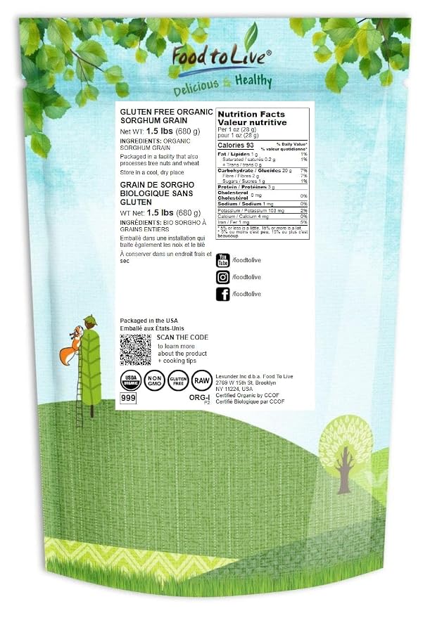 Food to Live Gluten Free Organic Whole Grain Sorghum, 1.5 Pounds - Image 2