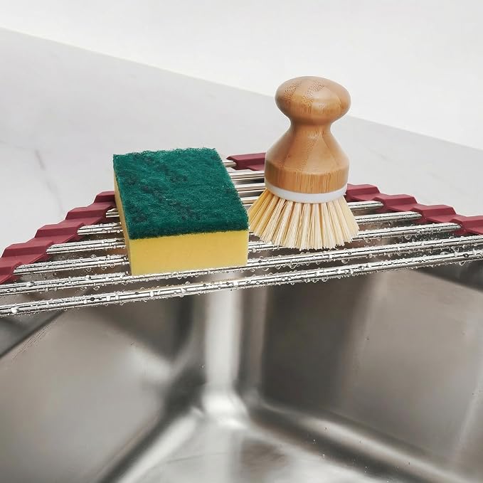 Tomorotec Foldable Stainless Steel Triangle Roll-Up Dish Drying Rack - Image 3