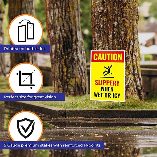 Caution Slippery When Wet or ICY Sign, Double Sided 9x12 Inches, Corrugated - Image 2