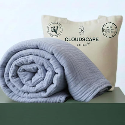 Cloud Scape Linen Oversized 4 Layer Muslin Blanket Twin Size - 100% Cotton, Lightweight & Breathable All Season Gauze, Pre-Washed, for Bed, Couch, fits Twin XL Bed,68x92, Lavender Blue