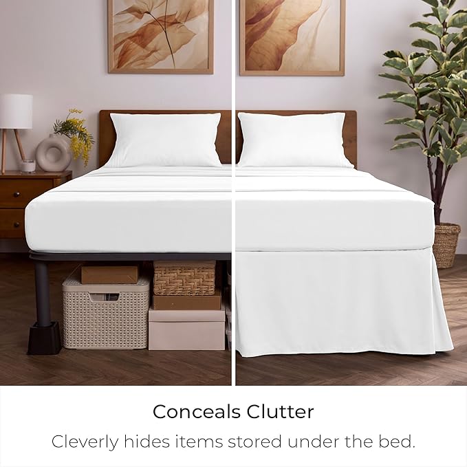 Mellanni Bed Skirt Cal King Size- Bed Skirting - 15-Inch Tailored Drop Pleated Dust Ruffle - Hotel Luxury Bedding - Wrinkle, Fade, Stain Resistant - 1 Bedskirt (Cal King, White)