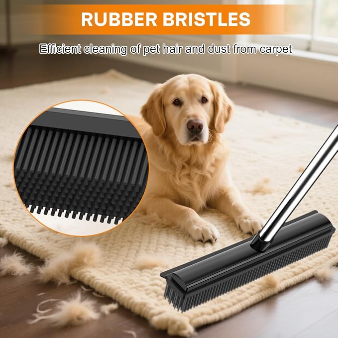 nacena Rubber Broom, 2 in 1 Pet Hair Removal Broom - Image 3