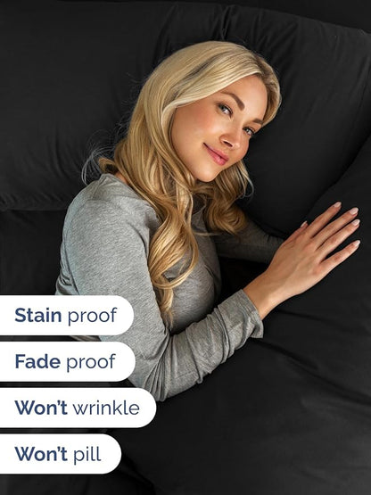 Extra Deep Pocket Split King Sheets - 5 Piece Breathable & Cooling Bed Sheets - Hotel Luxury Bed Sheet Set - Soft, Wrinkle Free & Comfy - Easily Fits Extra Deep Mattresses - Deep Pocket Black Sheets