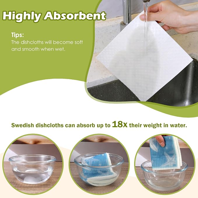 6 Packs Swedish Paper Cloths for Kitchen, Reusable Paper Towels Washable Dish - Image 4