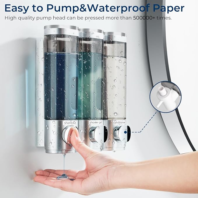 Shampoo and Conditioner Dispenser, Pollock Shower Soap Dispenser 3 Chamber No - Image 3