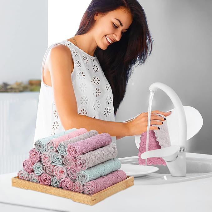 Rachan 22 Pack Kitchen Dish Cloths, Reusable Dish Towels, Nonstick Oil Washable - Image 4